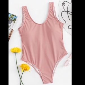 Light Pink Low Back One Piece Tank Swimsuit